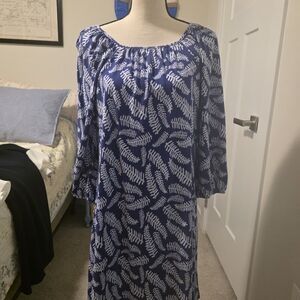 Duffield Lane Blue and White Leaf Print Dress